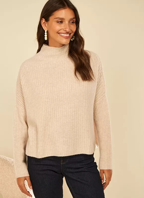 Discount Sud Express Pull Pur Cachemire A Cotes Beige Chine Monetalou
