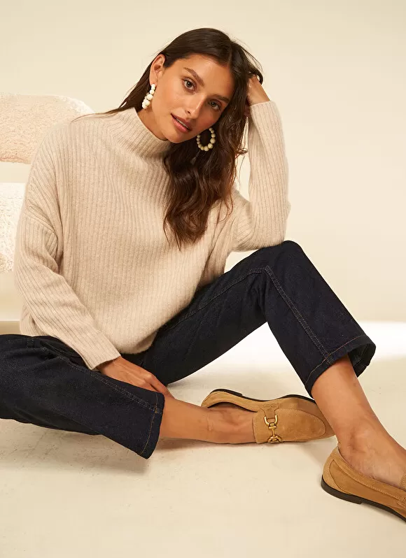 Discount Sud Express Pull Pur Cachemire A Cotes Beige Chine Monetalou