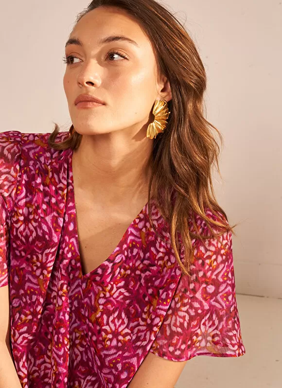 Online Sud Express Robe Courte Imprimee, Encolure V Framboise Ralorie