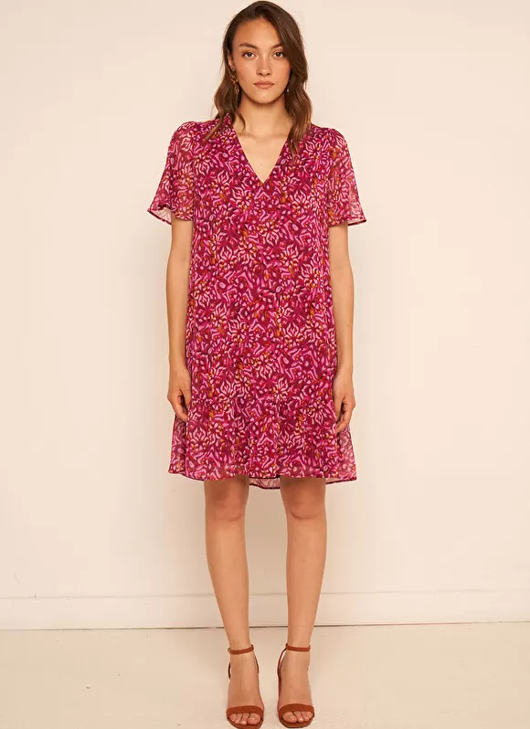 Online Sud Express Robe Courte Imprimee, Encolure V Framboise Ralorie