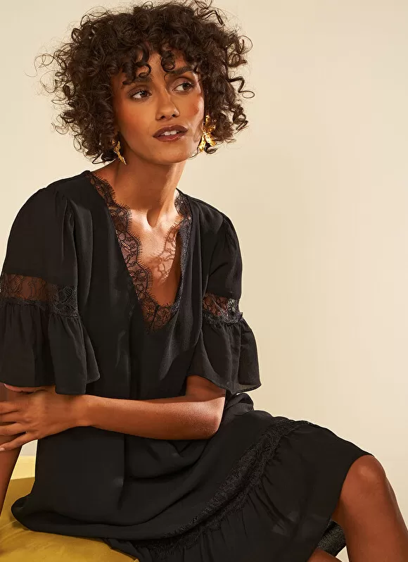 Cheap Sud Express Robe Details Dentelle Noir Riloubi