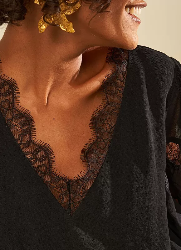Cheap Sud Express Robe Details Dentelle Noir Riloubi