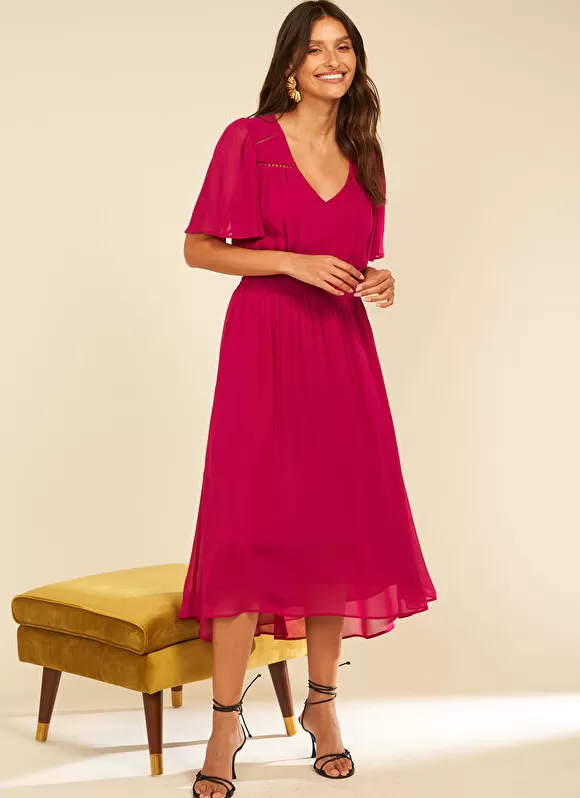 Sale Sud Express Robe Midi Avec Manches Volantees Framboise Rosiska