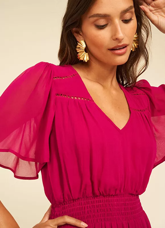 Sale Sud Express Robe Midi Avec Manches Volantees Framboise Rosiska