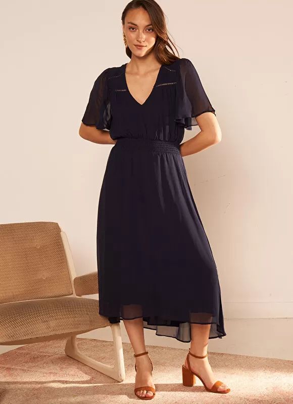 Discount Sud Express Robe Midi Avec Manches Volantees Marine Rosiska
