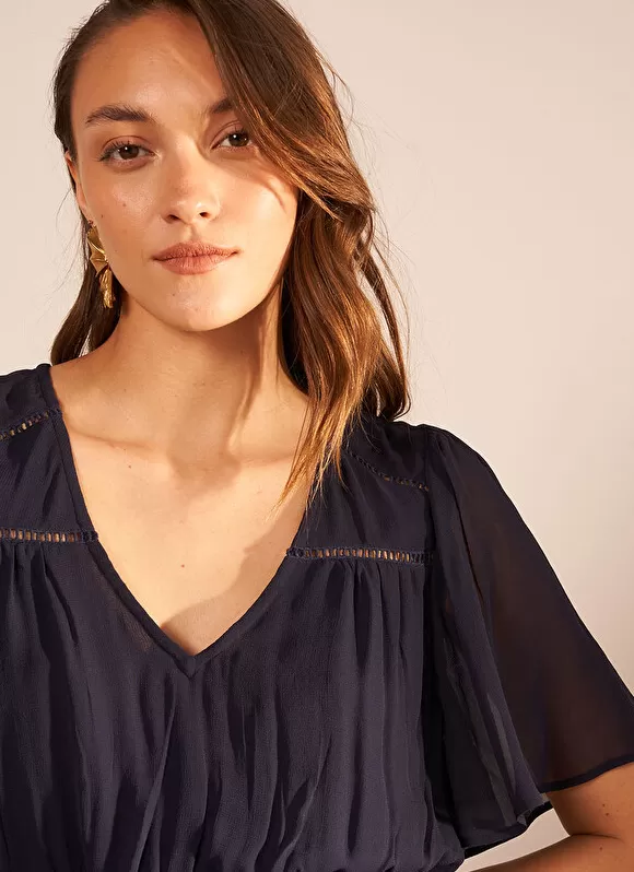 Discount Sud Express Robe Midi Avec Manches Volantees Marine Rosiska