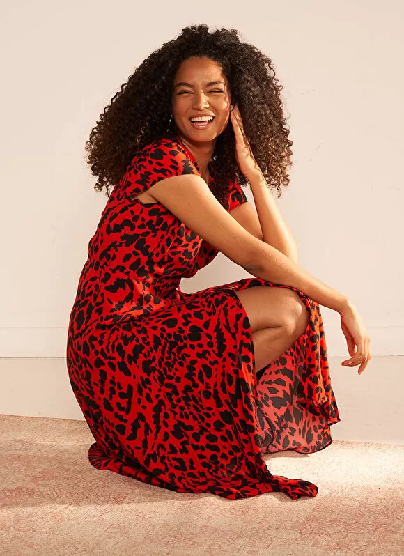 Hot Sud Express Robe Midi Cache-Coeur Imprimee Rouge Rixies