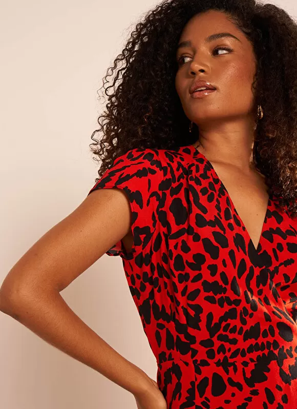 Hot Sud Express Robe Midi Cache-Coeur Imprimee Rouge Rixies