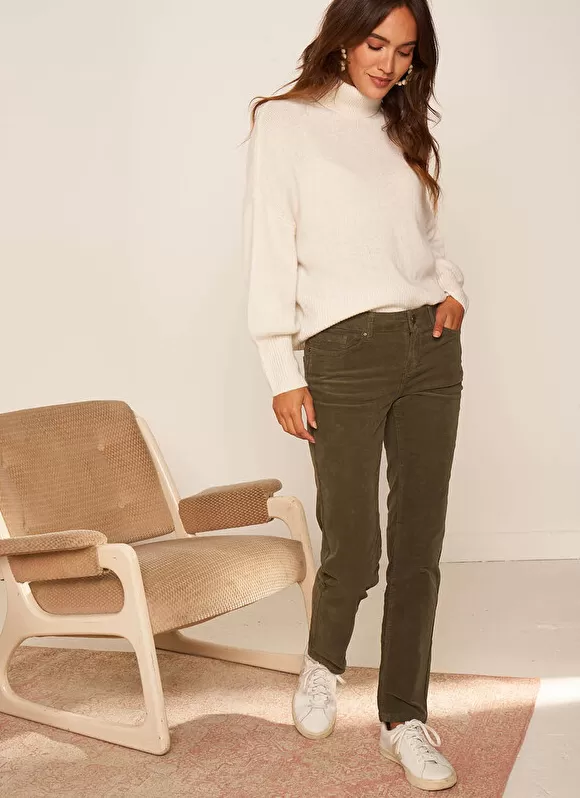 Discount Sud Express Slim En Velours Cotele Kaki Pasha