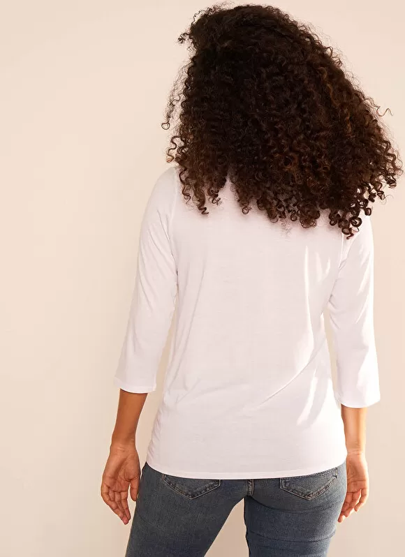 Hot Sud Express Tee-Shirt Col V Et Manches 3/4 Blanc Tonyla