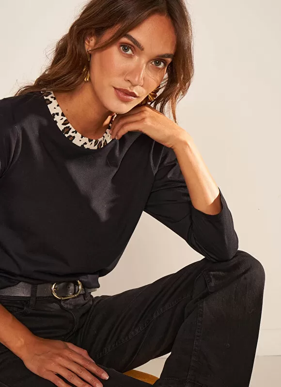 Best Sale Sud Express Tee-Shirt Detail Leopard Noir Thilda