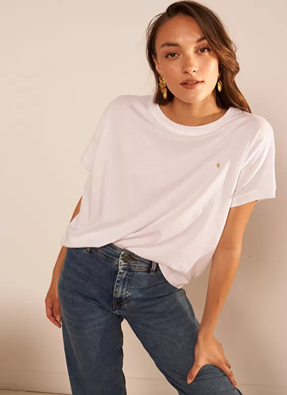 Outlet Sud Express T-Shirt A Col Rond Blanc Tricia