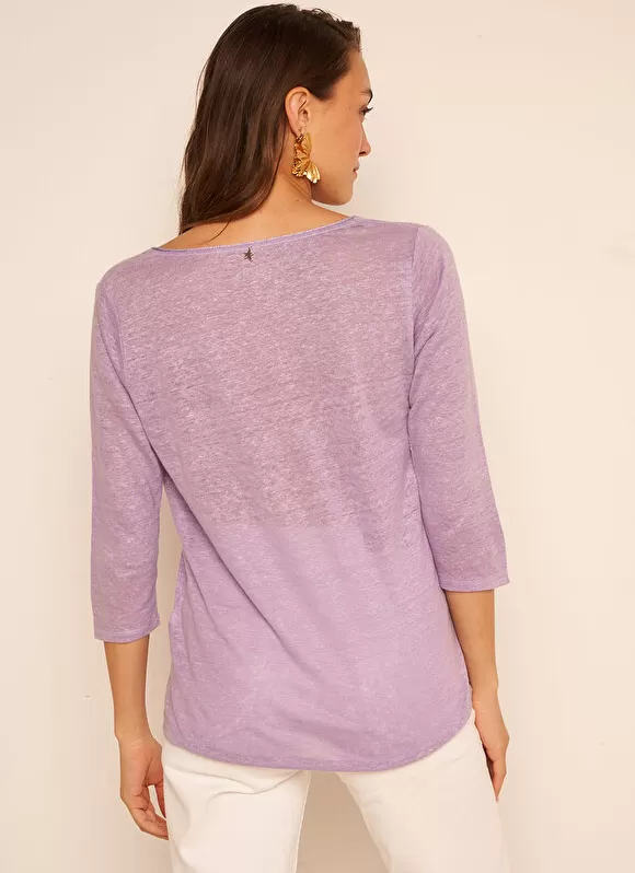 Fashion Sud Express T-Shirt En Lin A Manches 3/4 Et Col V Parme Tomeoh