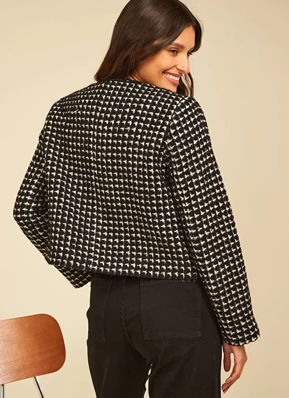 Outlet Sud Express Veste En Tweed Bi Colore Noir Valou