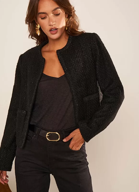 New Sud Express Veste En Tweed Noir Valentine