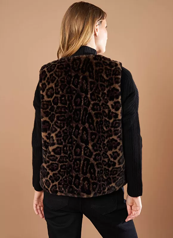 Discount Sud Express Veste Sans Manches En Fausse Fourrure Leopard Camel Garonka