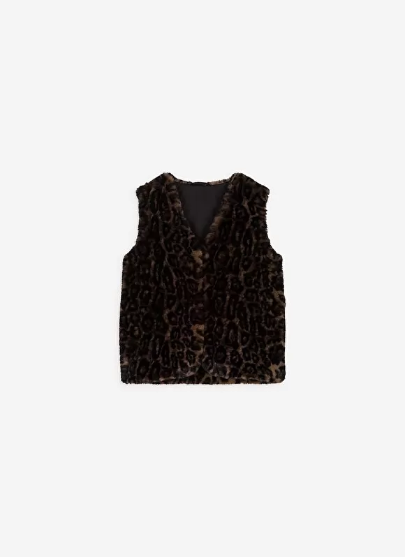 Discount Sud Express Veste Sans Manches En Fausse Fourrure Leopard Camel Garonka