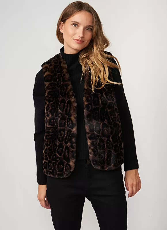 Discount Sud Express Veste Sans Manches En Fausse Fourrure Leopard Camel Garonka